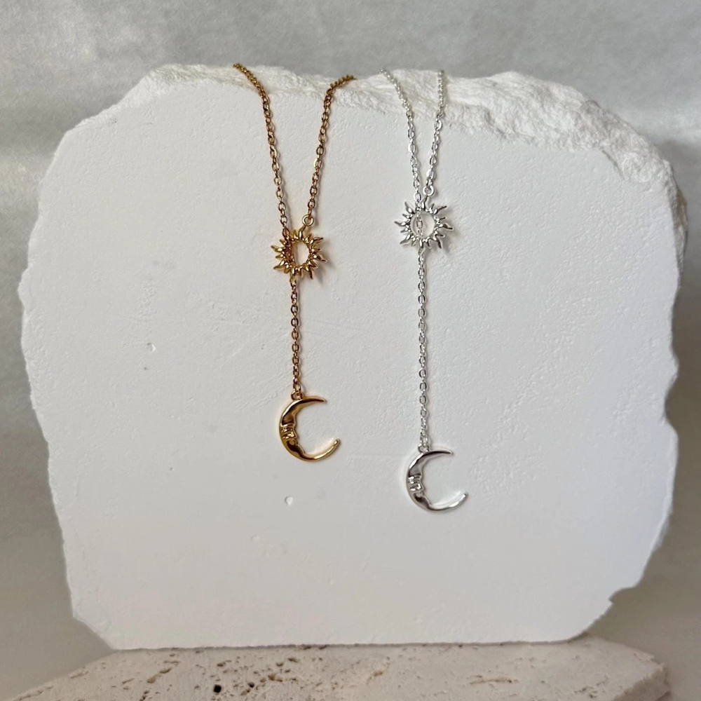 Sun & Moon Lariat Necklaces - Silver